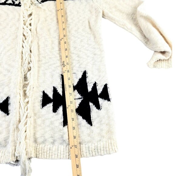 Womens XL Olivia & Sky Fringe Aztec Boho Open Front Cardigan- Cream Long Sleeve - Picture 8 of 12